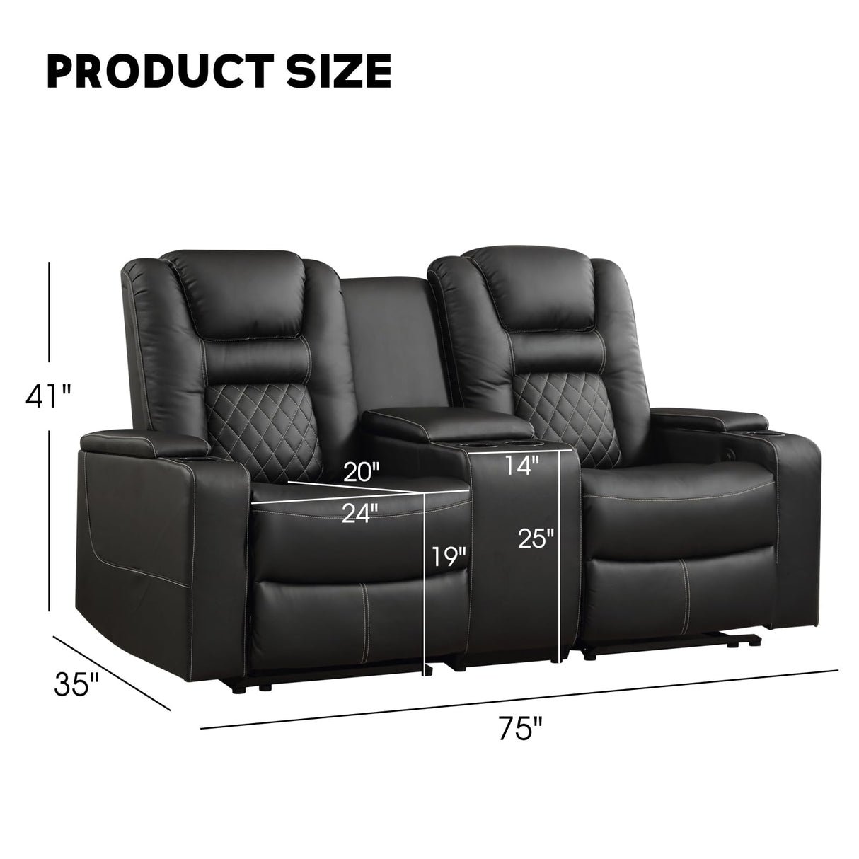 EBELLO Home Theater Seats, Faux Leather Movie Daul Recliner Chair with Console, Power Gaming Loveseat Sofa with Cup Holders and USB Charge EBELLO