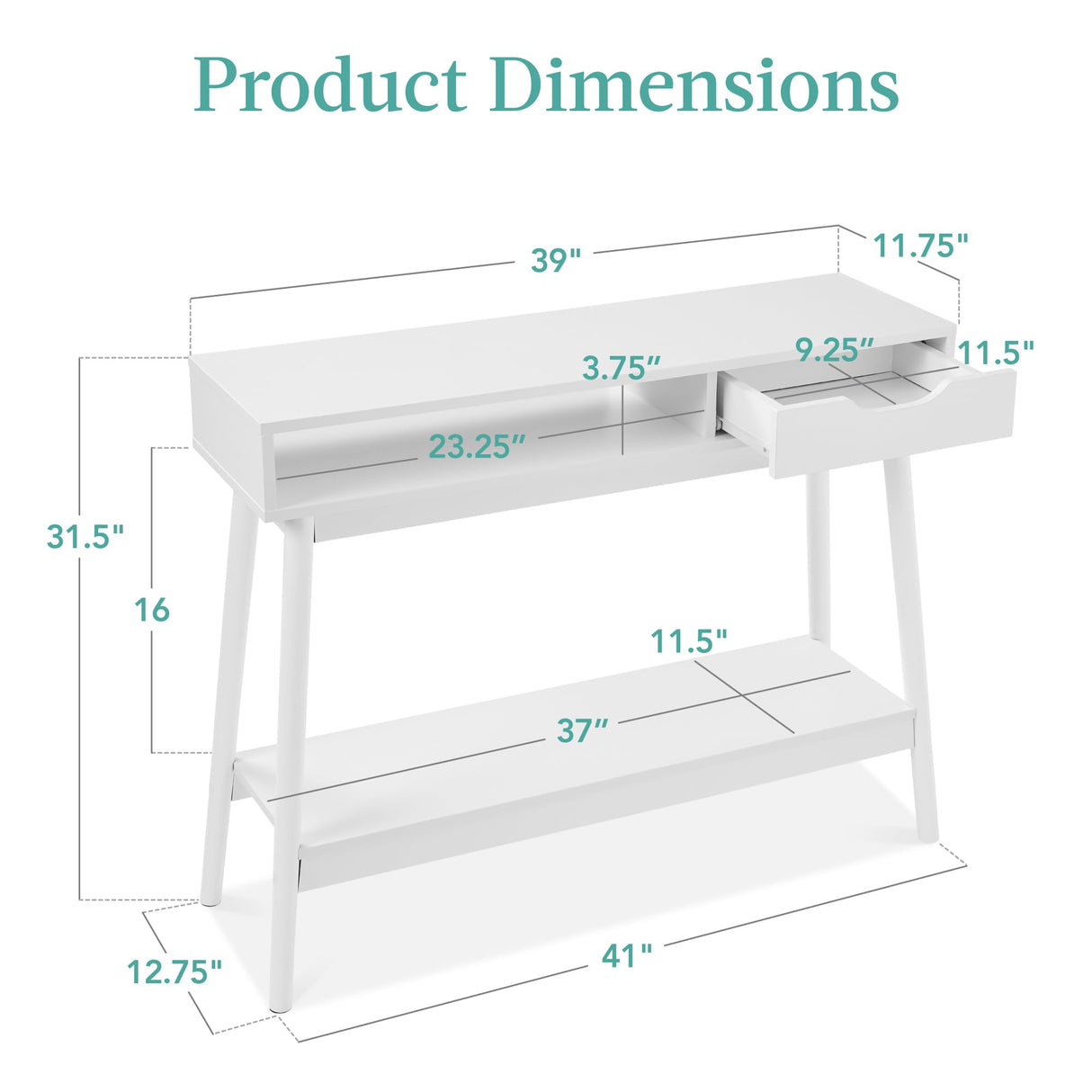 Best Choice Products Mid-Century Modern Console Table, Sofa Table, Accent Furniture for Hallway, Living Room, Entryway Foyer Space-Saving w/Cubby, Drawer, Lower Storage Shelf - White Best Choice Products
