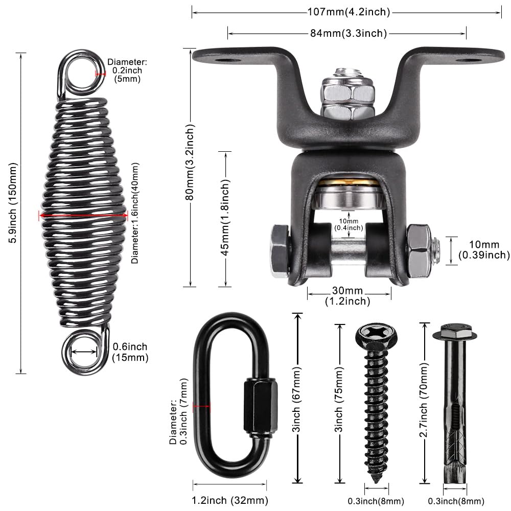 BeneLabel Punching Bag Hanger with Spring 360° Rotation Heavy Bag Beam Hanger Beam Mount Hardware Bracket for Boxing Bag with Carabiner, 150 LB Capacity BeneLabel