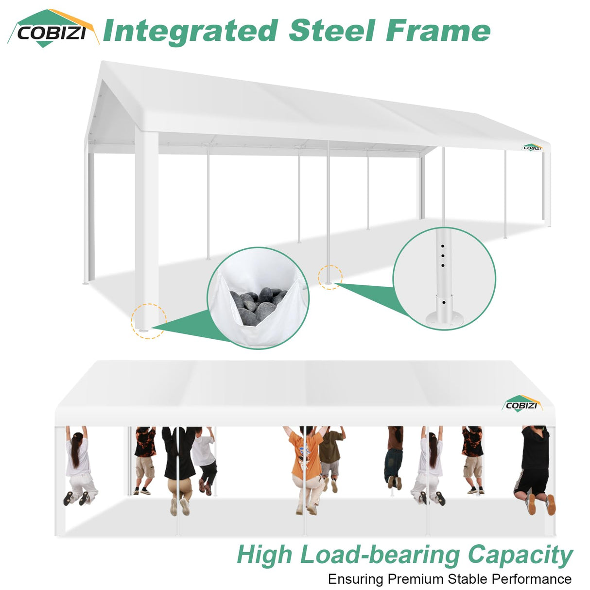 COBIZI 10x30FT Party Tent Heavy Duty White Event Shelter Outdoor Wedding Gazebo Canopy Tent for Parties Carport BBQ Commercial with Removable Sidewall Windows, Powder Coating (Better Than Galvanized) COBIZI