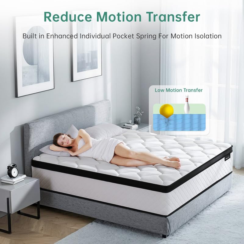 DEHIJU Queen Size Mattress, 10 Inch Hybrid Memory Foam Queen Mattress in a Box with Individual Pocket Spring for Motion Isolation & Pressure Relief, Medium Firm, CertiPUR-US DEHIJU