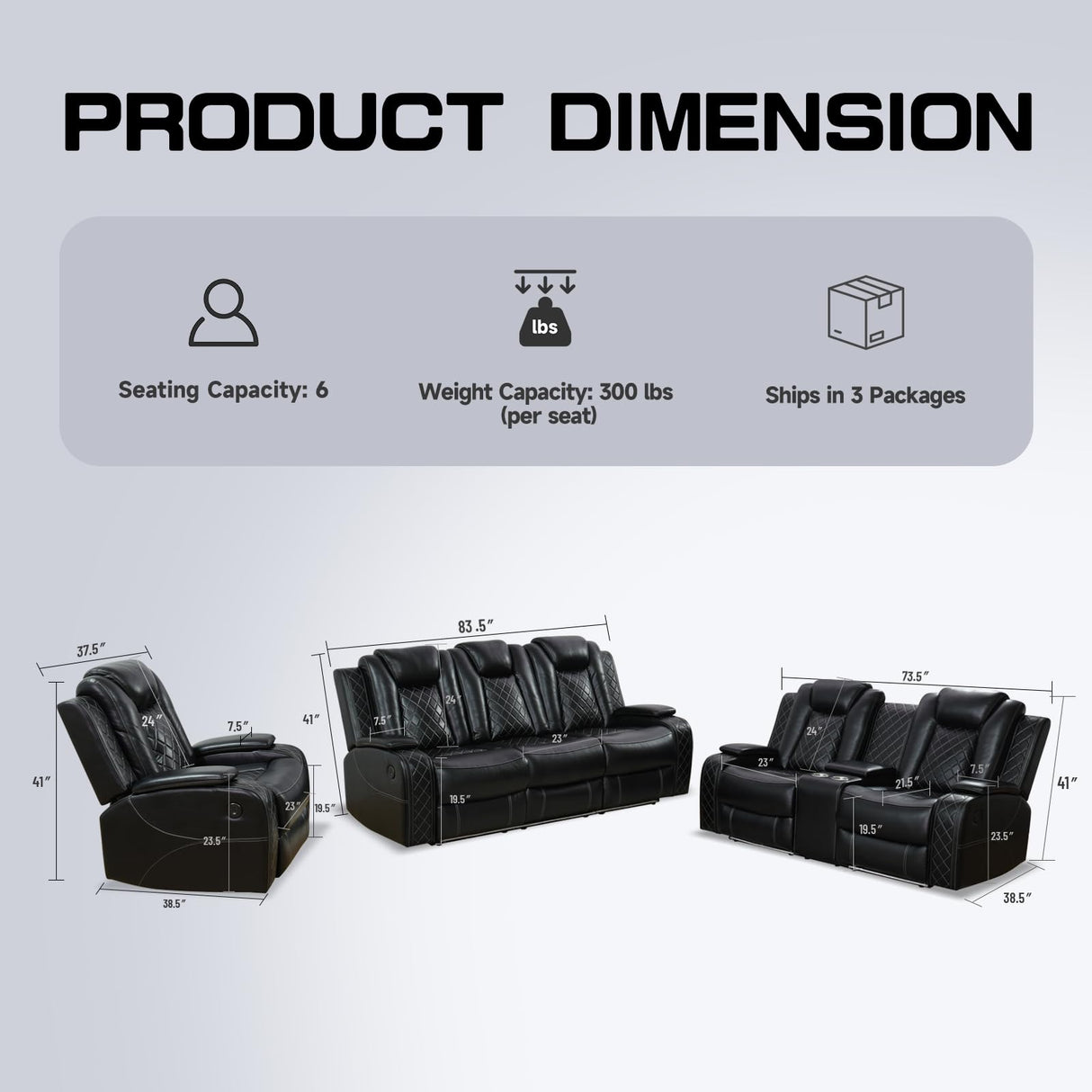 3+2+1 PU Leather Power Sectional Sofa Set, Living Room Furniture, Reclining Couch, Loveseat, Chair with LED Light/USB Ports/Storage Armrests/Center Console/Cup Holders/Wireless Chargers/Coffee Table NicBex