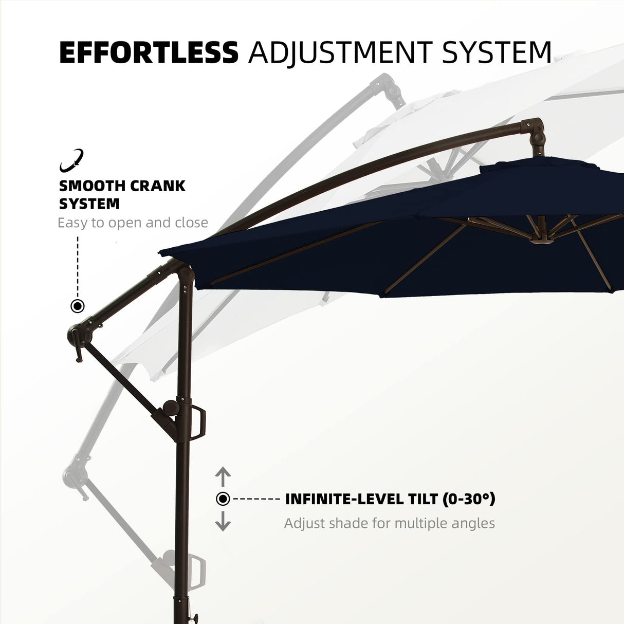 wikiwiki 10ft Patio Umbrellas Offset Outdoor Umbrella Cantilever Hanging Umbrellas w/Infinite Tilt, Fade Resistant Waterproof RECYCLED FABRIC Canopy & Cross Base, for Yard, Garden & Deck, Navy Blue wikiwiki