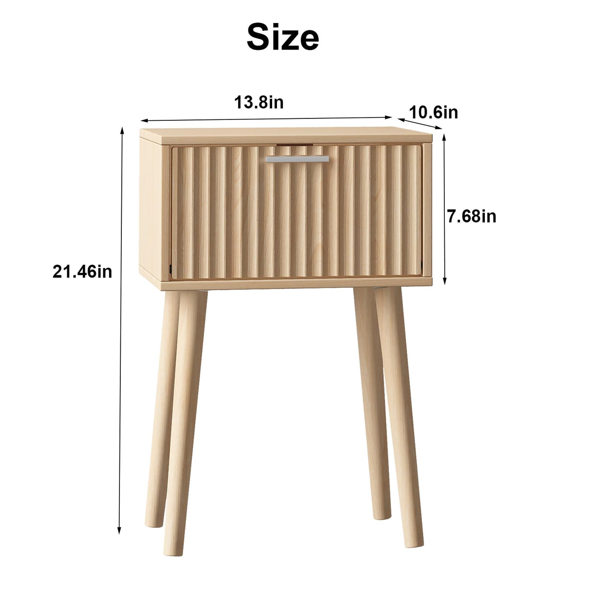 LAATOOREE Nightstands Set of 2, Small Side Table, Bedside Table with Fluted Door, Solid Wood Feet; Modern Mid-Century End Table for Bedroom, Small Space (Natural) LAATOOREE