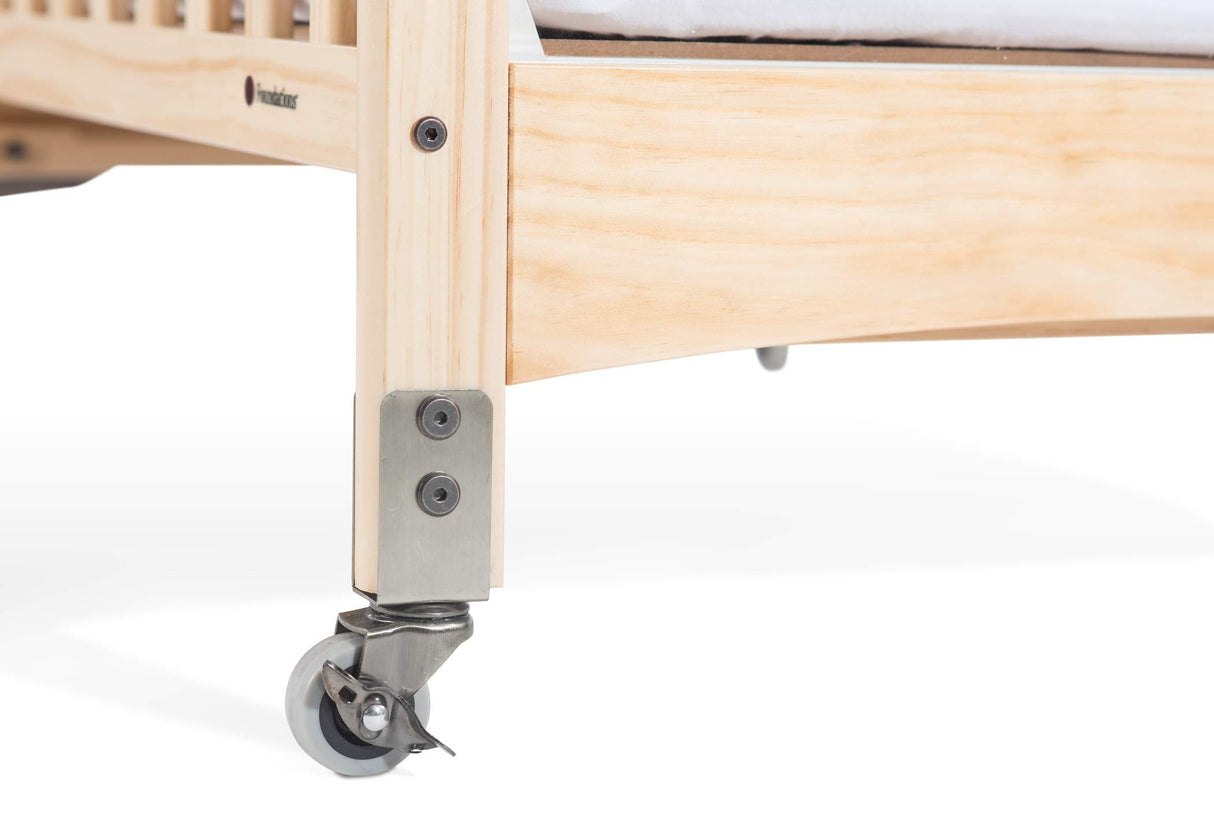 Foundations Serenity Compact Clearview Daycare Crib, Fixed Side, Durable Wood Construction, Adjustable Mattress Board, Clear End Panels. Includes 3” InfaPure Foam Mattress (Natural) Foundations