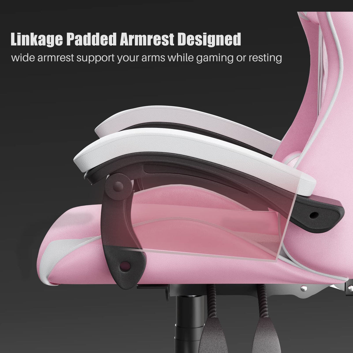 Pink Gaming Chair, Ergonomic Racing Computer Seat with Headrest and Lumbar Support, PU Leather High Back Height Adjustable Reclining Swivel Game Chairs for Adults Racingreat