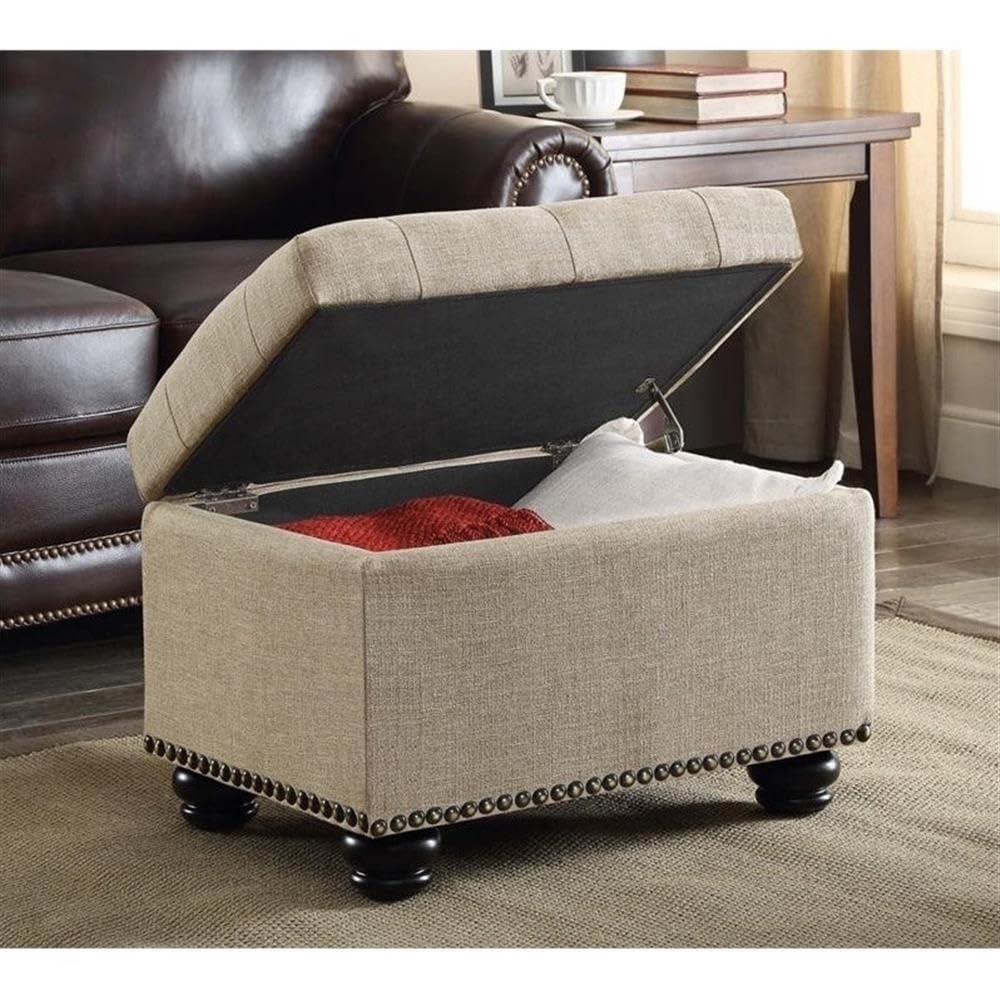 Convenience Concepts Designs4Comfort 5th Avenue Storage Ottoman 24" - Contemporary Foot Stool and Seat with Hinged Lid for Living Room, Dining Room, Office, Den, Tan Fabric Convenience Concepts