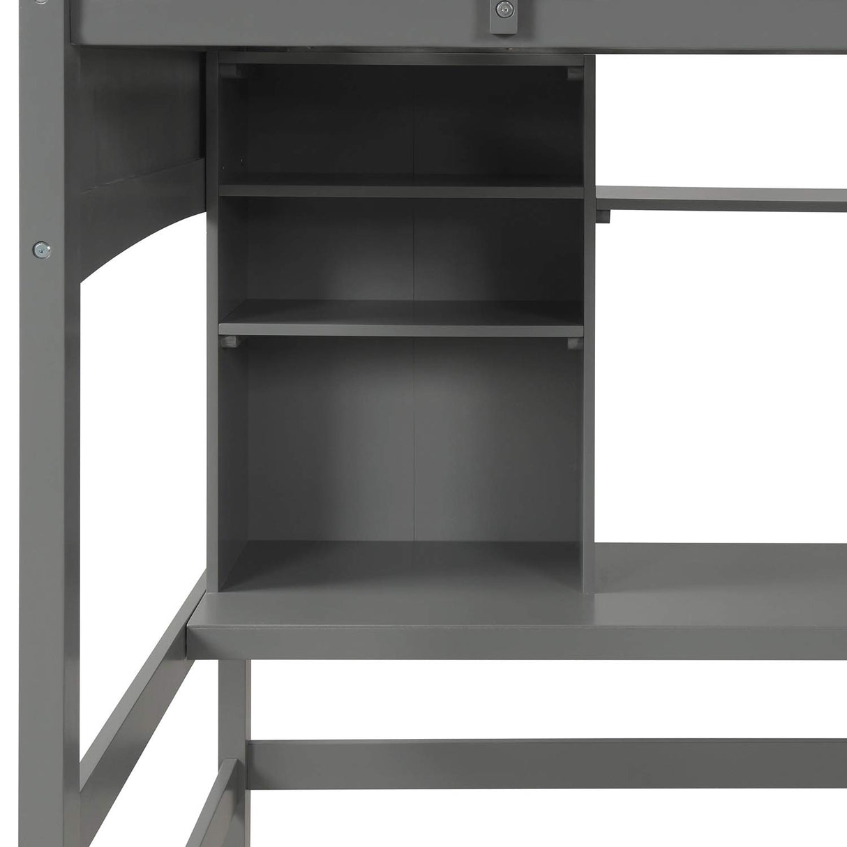 Merax Twin Size Grey Loft Bed with Desk and Shelves - Solid Pine Wood Frame Merax