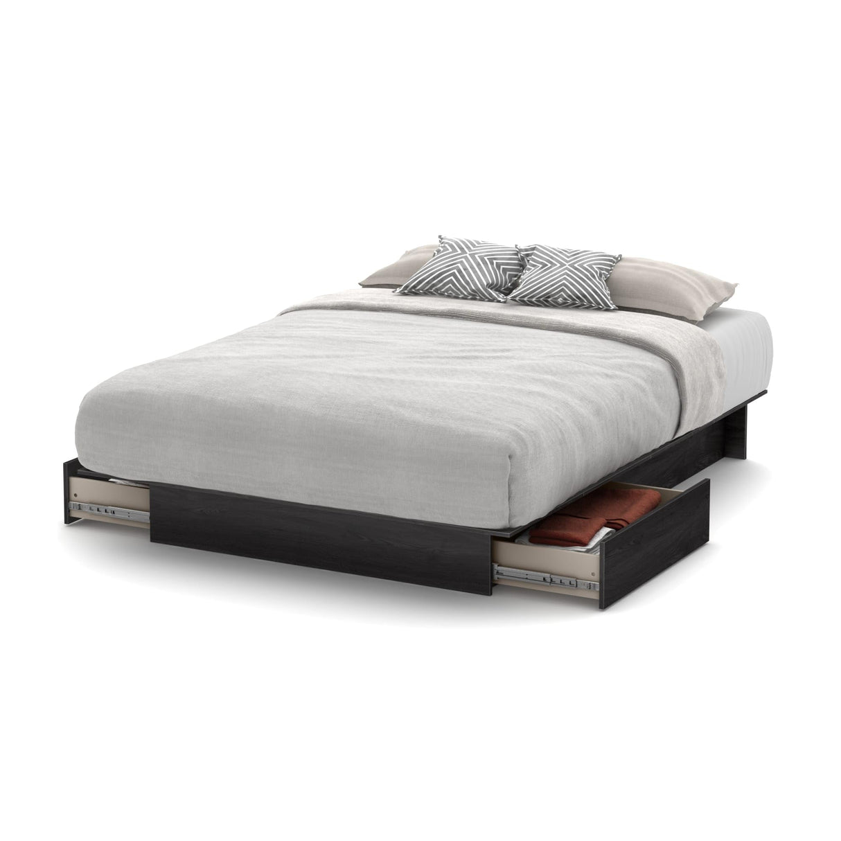 Step One Low Profile Platform Bed in Gray Oak with Underbed Storage South Shore