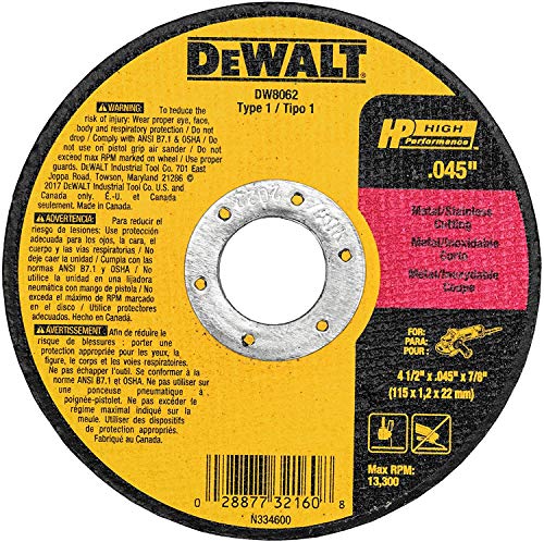 DEWALT Cutting Wheel, General Purpose Metal Cutting, 4-1/2-Inch, 5-Pack (DW8062B5) DEWALT