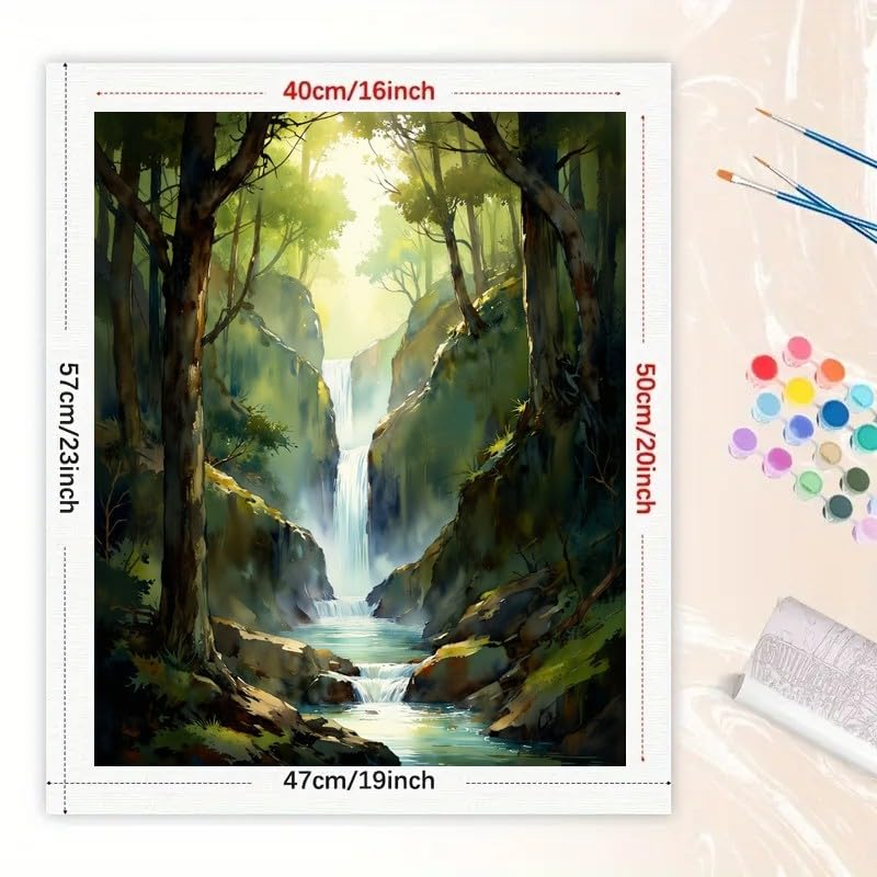 Waterfall Landscape Paint by Numbers Kit for Adults - DIY Waterfall in Green Forest Pathway Painting on Canvas 16x20 Inches, Acrylic Paint Set, Art for Home Decoration or Gifts DecorFriday