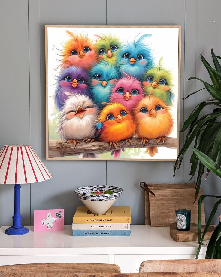 RYMILIE Birds Diamond Art Painting Kits for Adults, Full Drill Diamond Dots Paintings for Beginners, Round 5D Paint with Diamonds Pictures Gem Art Painting Kits DIY Crafts Kits RYMILIE