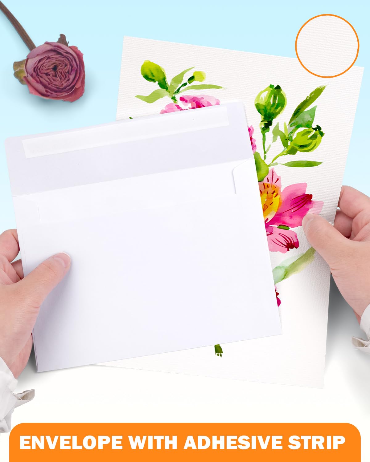 Watercolor Cards and Envelopes Set - 50 Folded 5x7 Inch Blank Heavyweight Paper Cards (140lb/300gsm) with Matching Envelopes for DIY Greeting Cards, Festivals, and Events Lazydrop