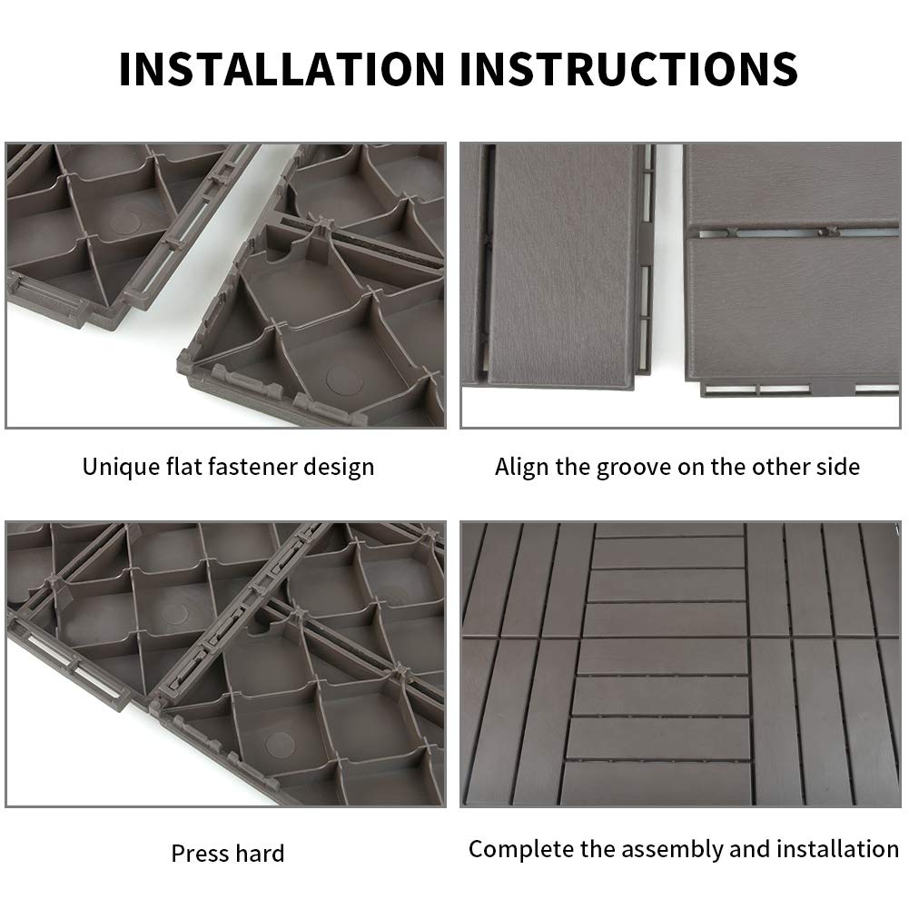 Domi Patio Deck Tiles, 12 x 12 inches Composite Interlocking Shed Floor, Four Slat Plastic Kennel Deck, 27 Pieces One Pack, Dark Grey domi outdoor living