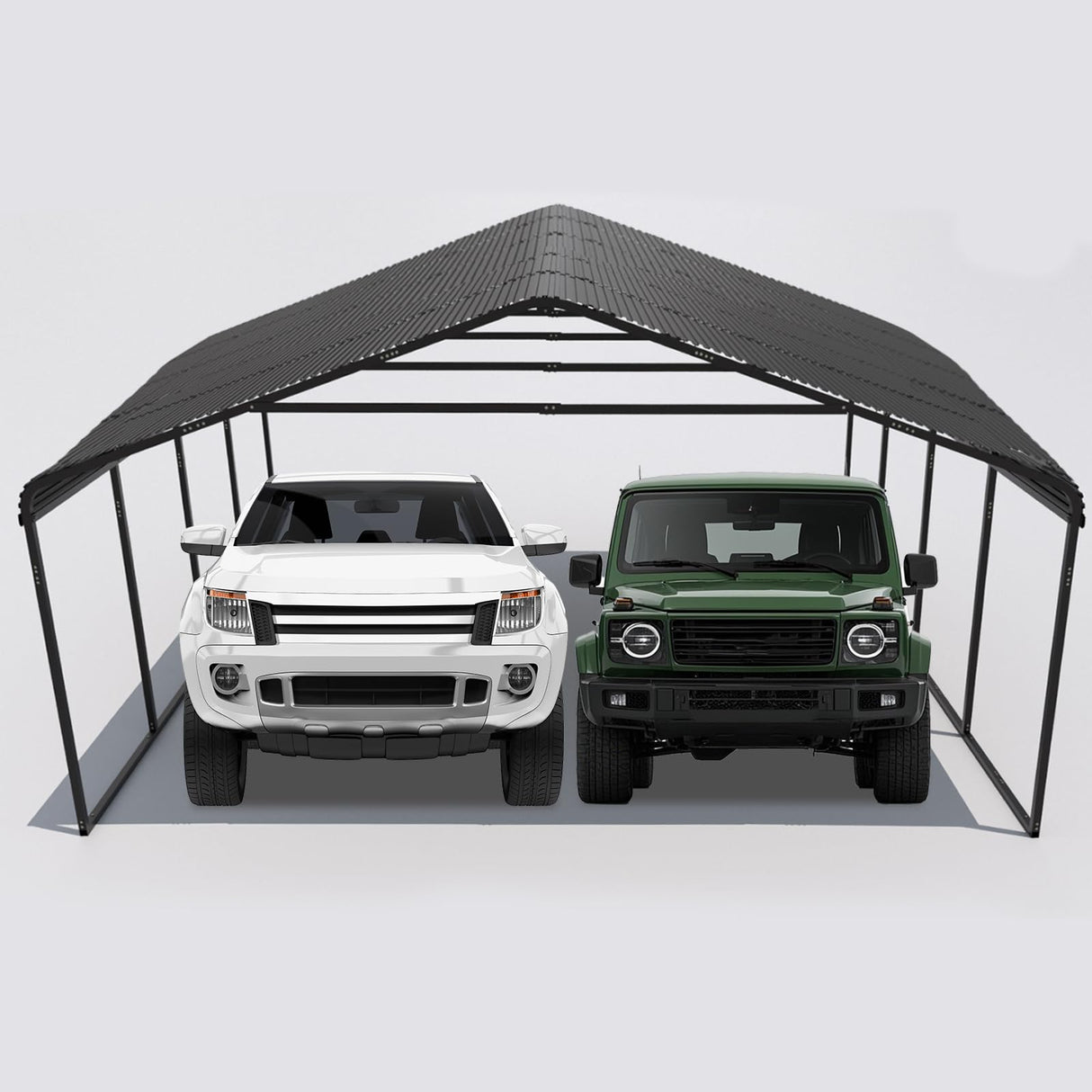 20x20 FT Metal Carport Canopy Heavy Duty with Galvanized Steel Roof & Frame, All-Weather Portable Car Garage Shelter for Cars, Safe Boat Cover Car Ports for Yard Poborin