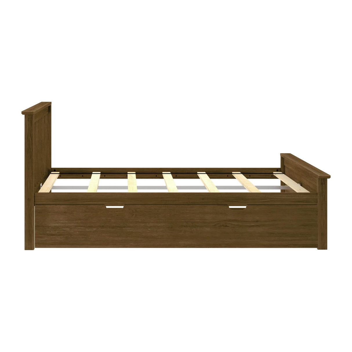Max & Lily Full Bed, Wood Bed Frame with Headboard for Kids with Trundle, Slatted, Walnut Max & Lily