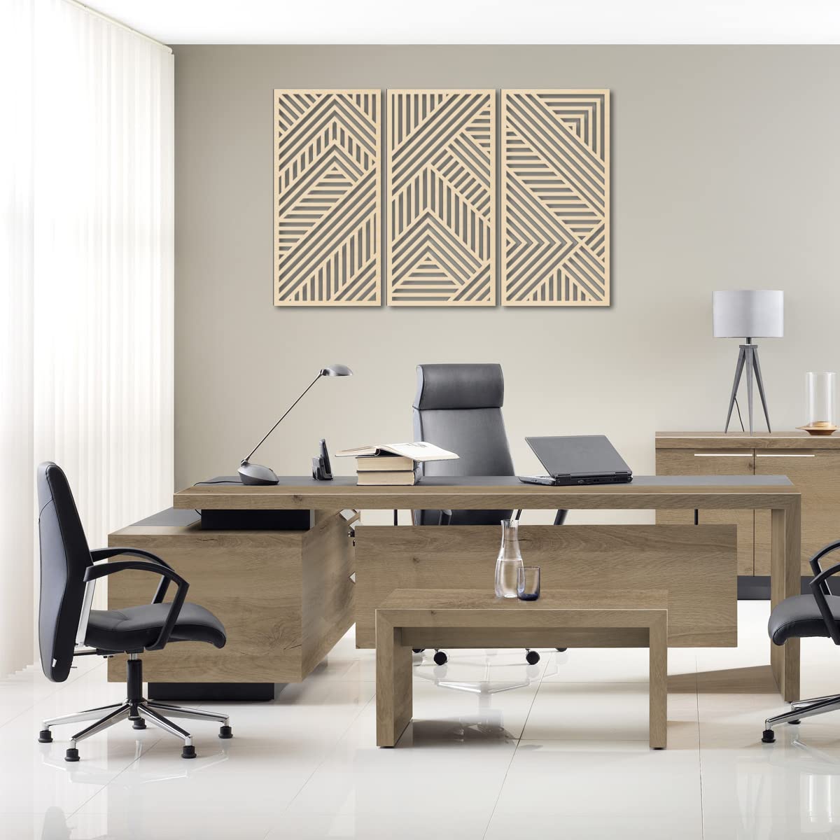 BINCUE Geometry Boho Wood Wall Art 3 Panel with 3D Hollow Craft Art for Kitchen & Bathroom & Living Room & Office Decor Hanging Wall Art Decor BINCUE