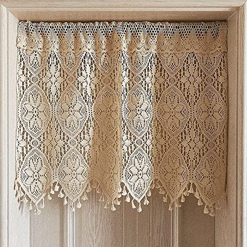 Yunsurey Retro Crochet Curtain Valance for Kitchen Window Boho Curtain Tiers for Coffee Decor Rod Pocket Farmhouse Short Curtains for Room Divider 1 Panel Knitting Doorway Curtain W47 X L26 Inch Yunsurey