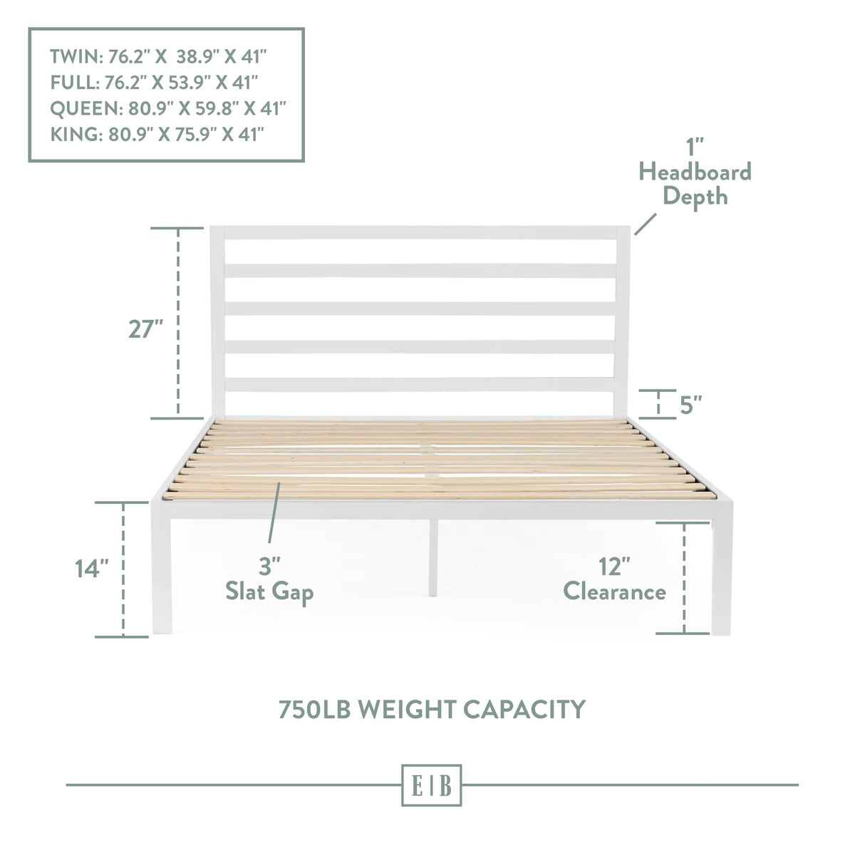 Edenbrook Cassidy Metal Platform Bed Frame with Metal Headboard - Box Spring Not Required - Wood Slat Support, White, Queen Edenbrook