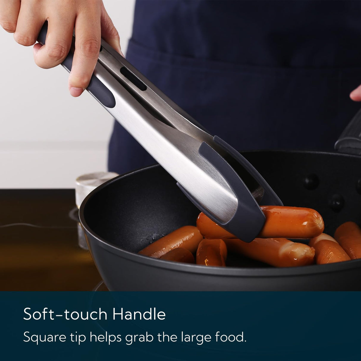 KITCHENDAO Tongs for Cooking with Silicone Tips 12 Inch, One-handed for Convenience, Soft-touch Handle, Silicone Tipped Stainless Steel Kitchen Food Grill BBQ Tongs for Non-stick Cookware Air Fryer KITCHENDAO