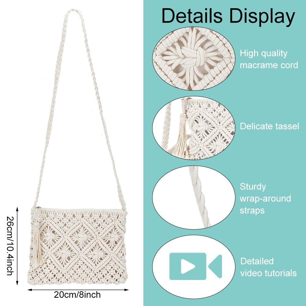 WEBEEDY Macrame Bag DIY Kit Bohemian Shoulder Bag Macrame Purse Set with Instruction for Adults Beginners, Includes Macrame Cord,Crochet Bags for Women Holiday Beach Christmas Decor Gift,10.4x8inch WEBEEDY