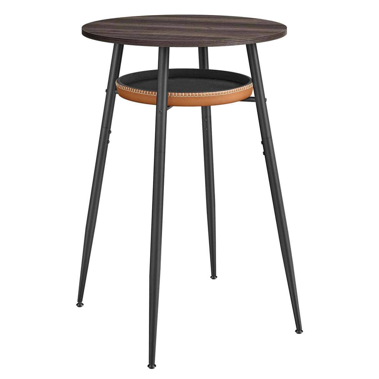 VASAGLE EKHO Collection - Bar Table with Storage, Round High Pub Table, Synthetic Leather with Stitching, Mid-Century Modern, Kitchen Home Bar, Living Room, Easy Assembly, Ash Brown and Caramel Brown VASAGLE