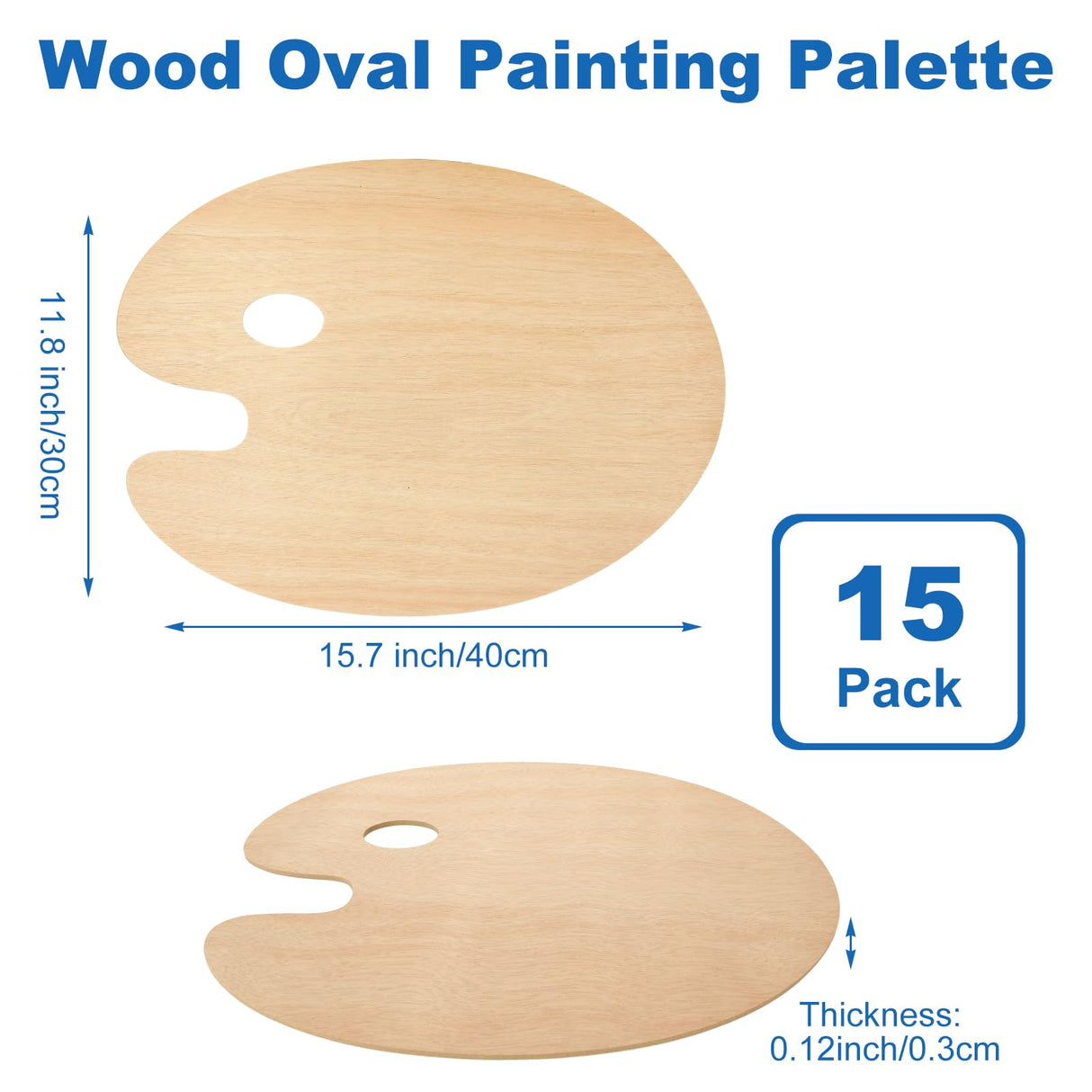 LOYORTY 15 Pack Wood Painting Palette, Oil Wooden Paint Palette, Oval-Shaped Artist Painting Palette with Thumb Hole, Art Pallet for Painting (12 x 16 Inches) LOYORTY
