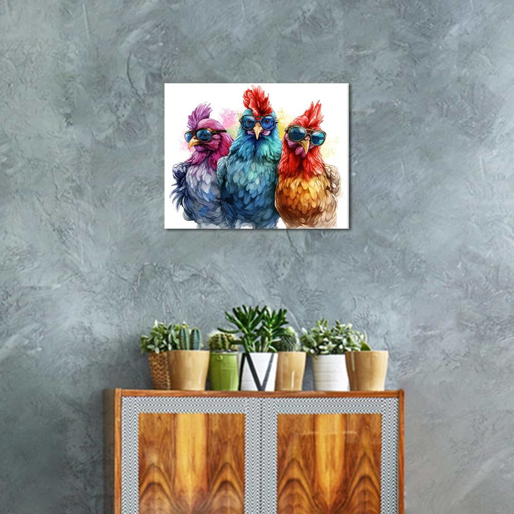 Paint by Numbers for Adults Chickens with Sunglasses Drawing Beginner Paint by Number on Canvas DIY Animal Painting Art Modern Funny Paintwork Decor for Living Room Wall Decoration 16x20 in Rebotipy