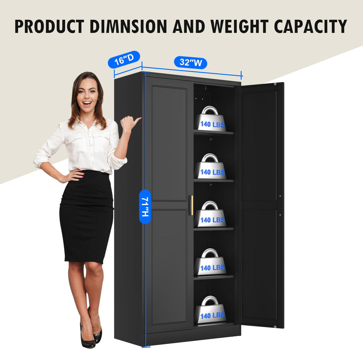 Pantry Cabinet, 71 Inch Tall Kitchen Storage Cabinet, Metal Pantry Cabinet with Doors and Adjustable Shelves, Black Food Cupboard Freestanding Cabinet for Living&Dinning Room-Assembly Required Polup