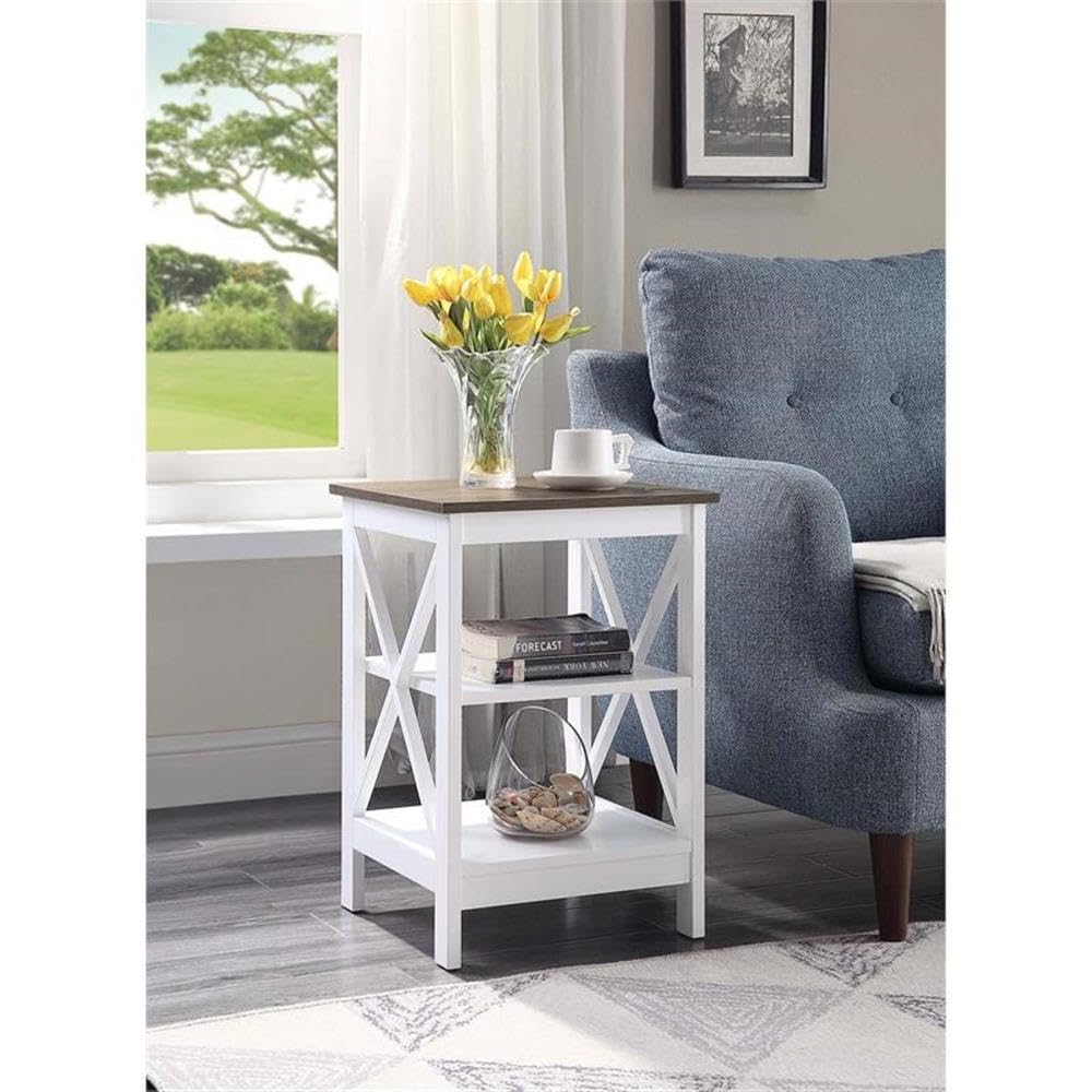 Convenience Concepts Oxford End Table 15.75" - Modern Living Room Table with Storage Shelves, Transitional Nightstand Side Table for Home Decor and Display, Driftwood/White Convenience Concepts