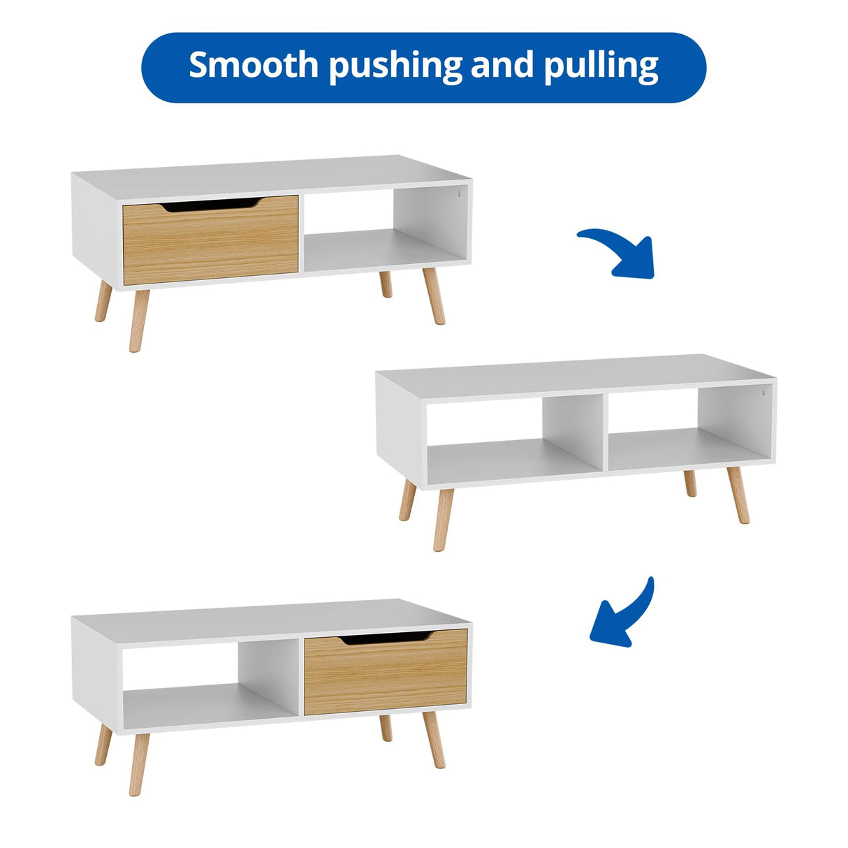 Cozy Castle Modern Coffee Table, Wooden Cocktail Table with Storage, Minimalist Hallway Table, Mid Century Modern Coffee Table for Living Room Apartment Reception, White Cozy Castle