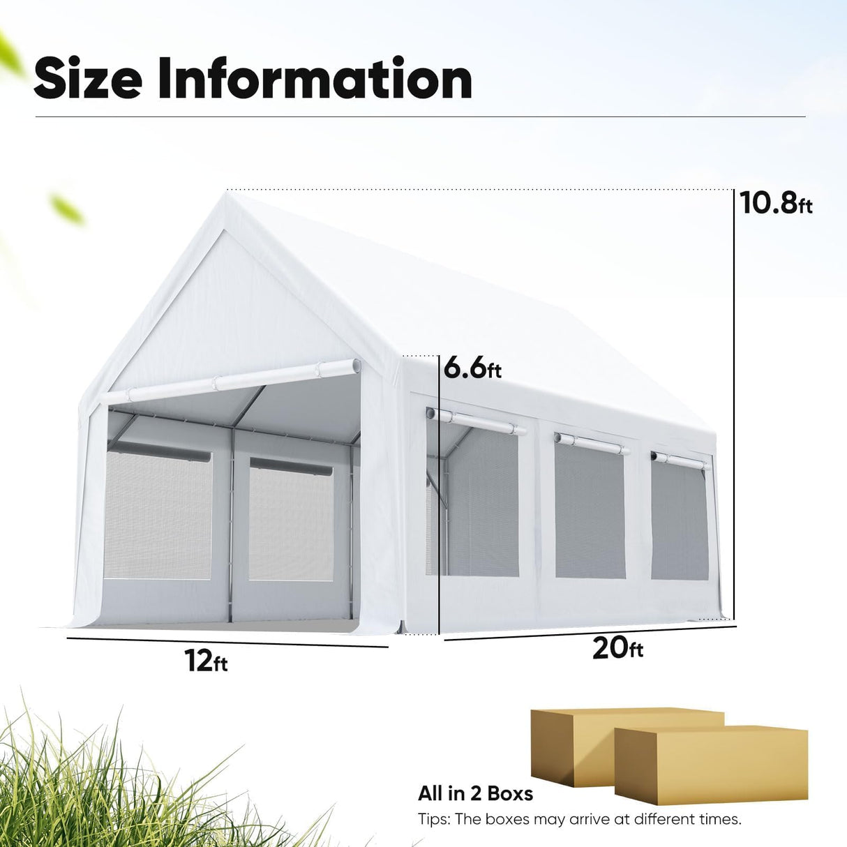 Quictent Heavy Duty 12x20 ft Carport Tent with Ultra-High Peak & Ventilation Windows, Waterproof Outdoor Canopy Shelter for Events, Storage, Parking & Wedding - White Quictent
