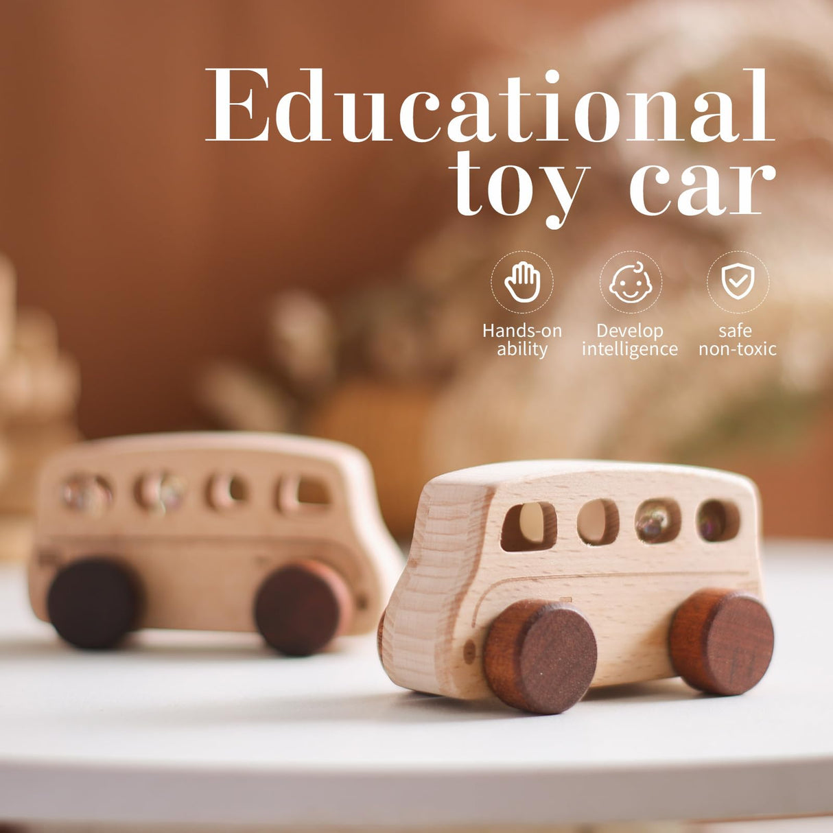 ibwaae Wooden Cars Toys, Montessori Toys for Babies, Baby Toy Cars for Toddlers, Wood Push Truck Vehicle Wooden Baby Toys for Boys Girls ibwaae