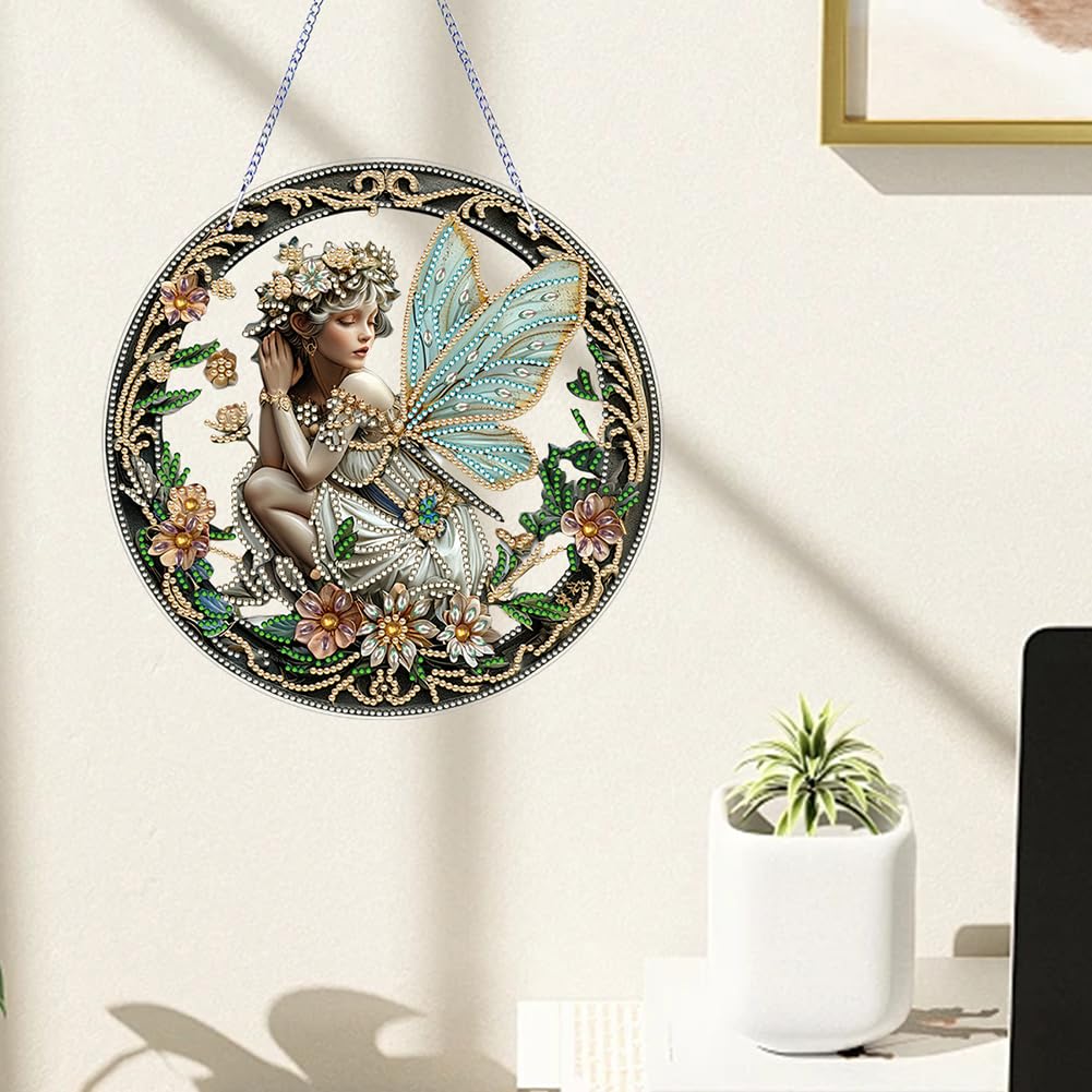 POETRYDRAW DIY Hanging Diamond Art Pendant Kit Fairy, Special Crystal Diamonds Painting Ornament for Adults, 5D Diamond Art Suncatchers Double Sided Board Gem Painting Box Kit POETRYDRAW