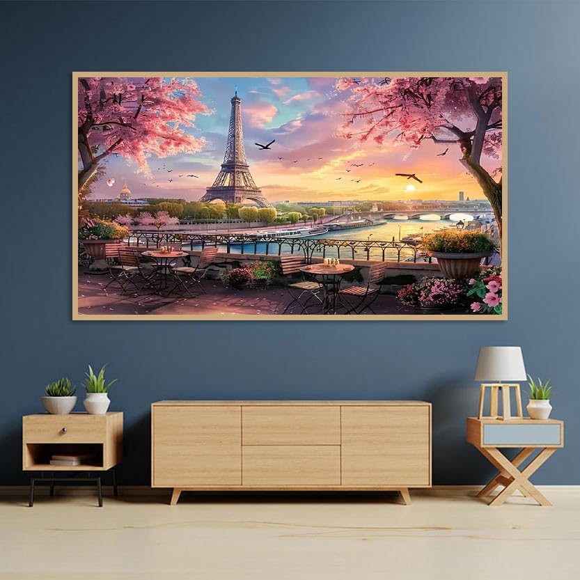 5D Large Diamond Art Painting,Eiffel Tower Diamond Art Kits for Adults,DIY Full Drill Crystal Rhinestone Arts and Crafts,Cityscape of Paris Art Painting with Diamond Home Wall Decor 27.5 X 15.7inch pchmcu