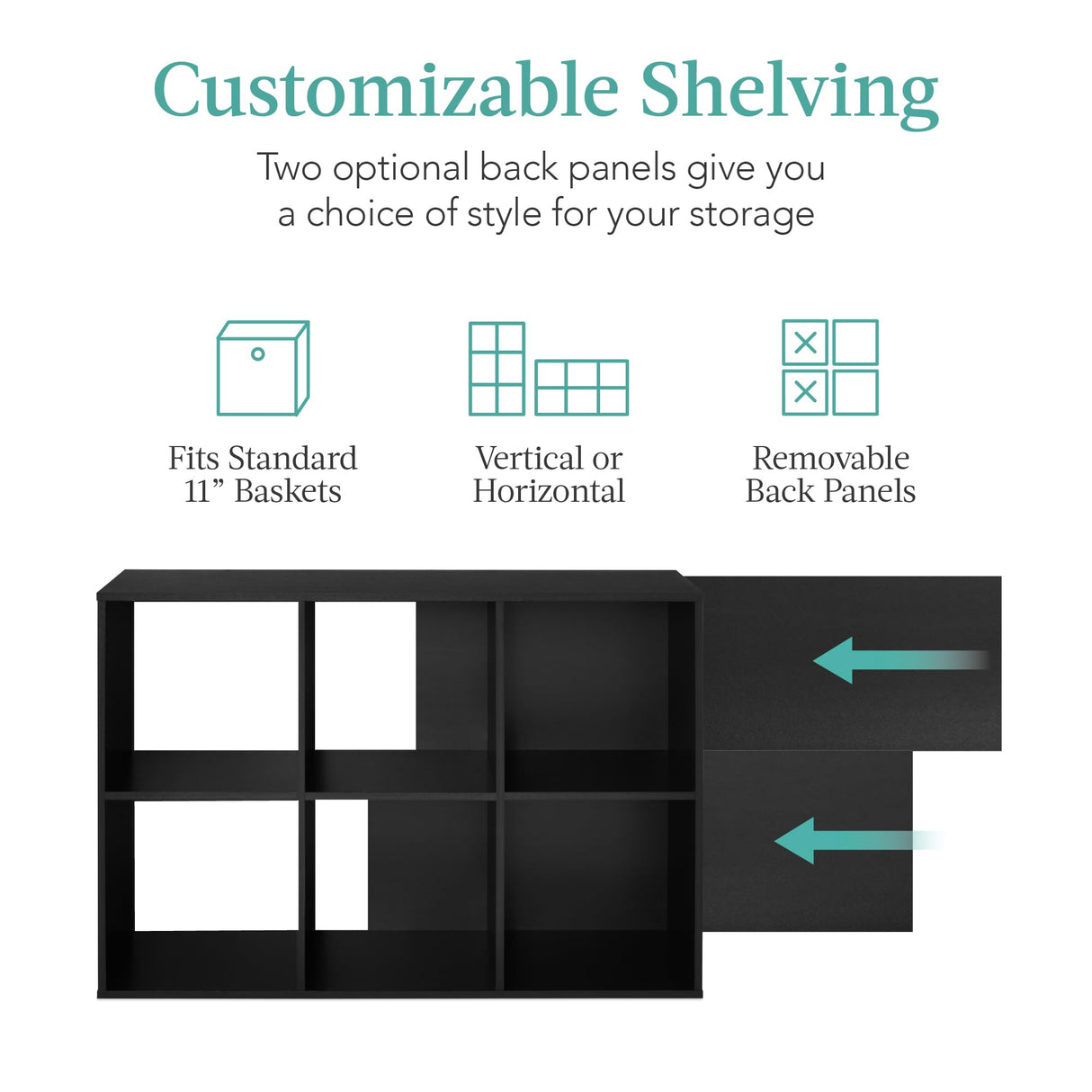 Best Choice Products 6-Cube Storage Organizer, 11in Shelf Opening, Bookcase, Display Shelf, Customizable w/ 3 Removable Back Panels – Black Best Choice Products