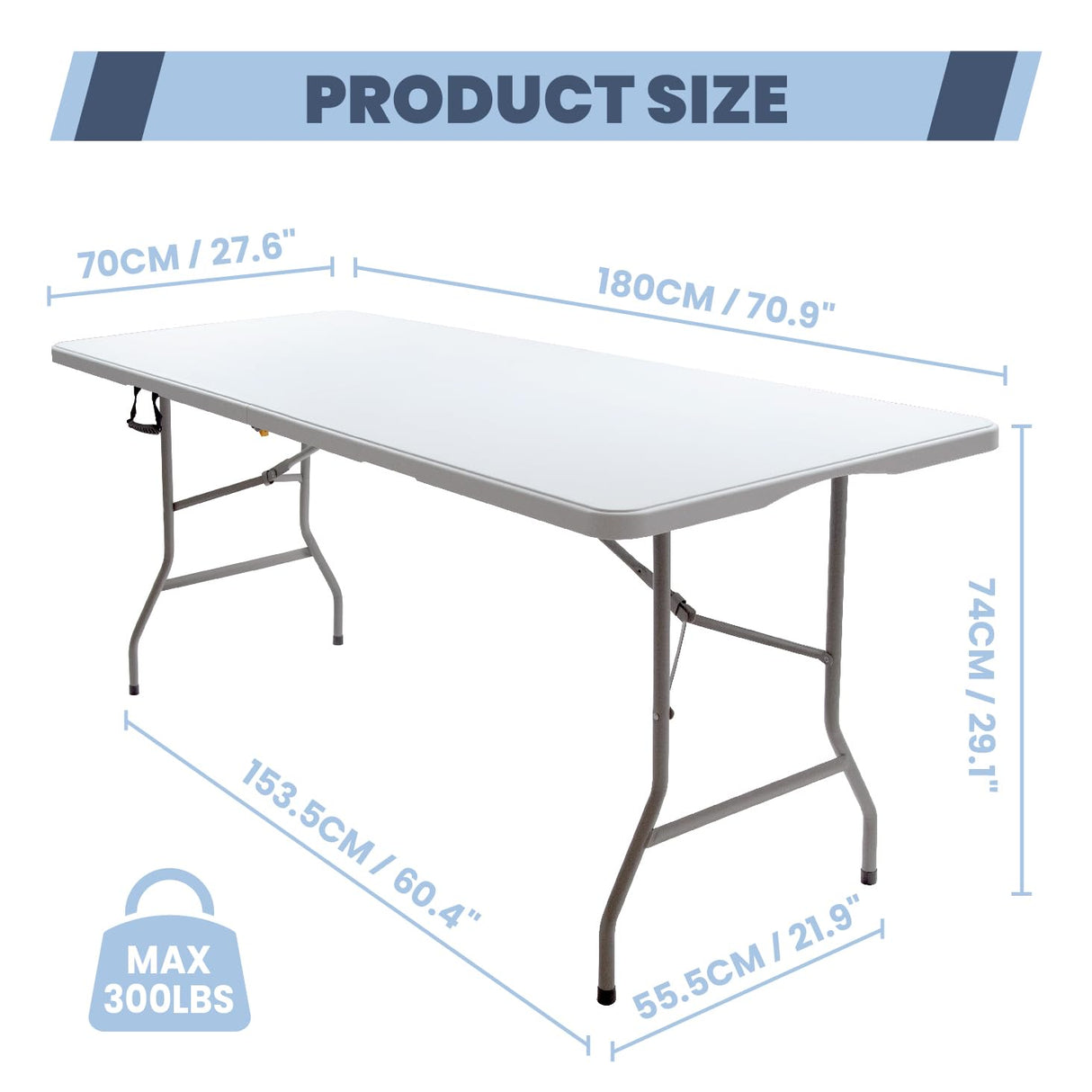 CARTMAN 6FT Folding Picnic Table Portable Fold-in-Half Plastic Dining Picnic Party Table with Tablecloth, White CARTMAN