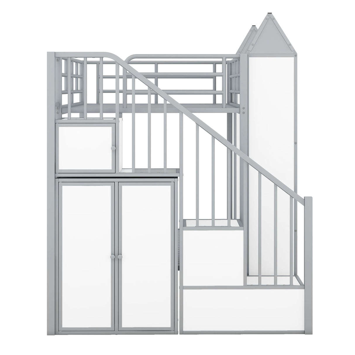 Harper & Bright Designs Twin Over Twin Metal Bunk Bed with Stairs and Storage Wardrobe, Castle-Shaped Bunk Bed Heavy-Duty Steel Frame, Noise Free,for Kids Teens Adults, Gray+White Harper & Bright Designs