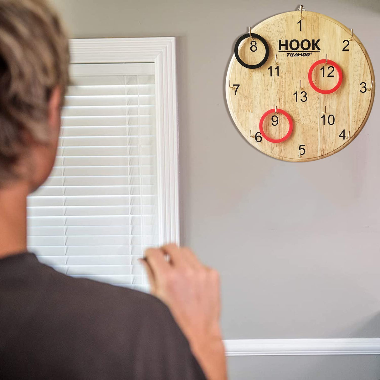 TUAHOO Hanging Hook Ring Toss Game for Kids Adults, Wooden Board Darts Hookie Wall Game for Game Room, Indoor Outdoor Yard Game for Family Holiday Party Backyard Toys TUAHOO
