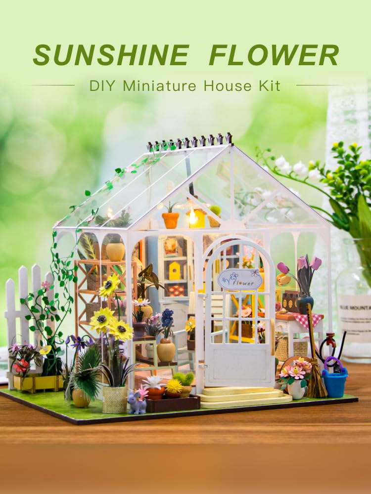 PlayOnePlay Create Your Dream Tiny Home with Our DIY Miniature House Kit - Wooden Furniture Decoration for Adults, Teens, and Friends! (Sunshine Flower) PlayOnePlay