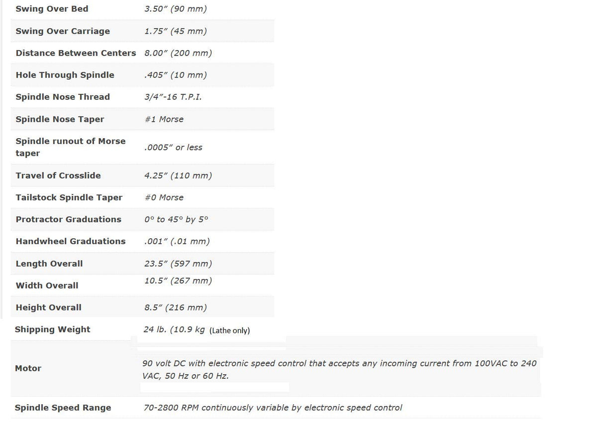 Sherline 4000C INCH Version 8" Lathe + The C Package. (CNC Upgrade not Included but can be Purchase Separately.) Computerized Sherline CNC control (Windows OS)