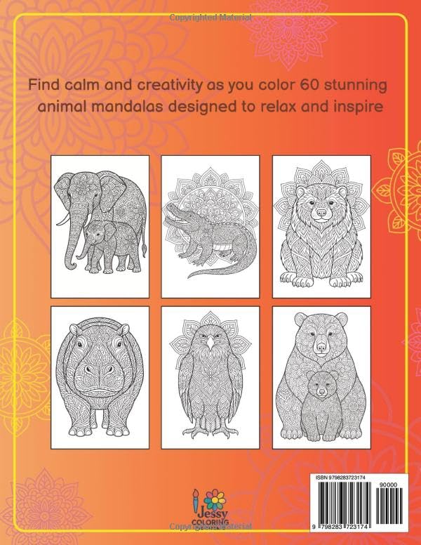 Wild Mandalas: Adult and kids Coloring Book, Stress Relieving Mandala Animal Designs WoodArtSupply