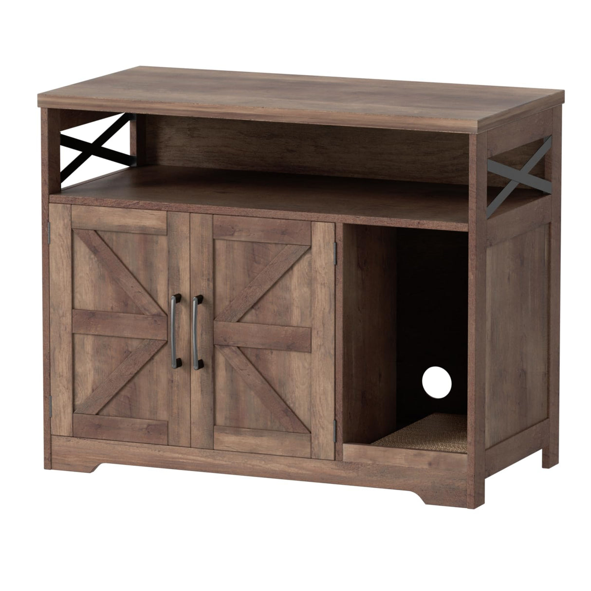 Halitaa Cat Litter Box Enclosure, Hidden Litter Box Furniture with Scratch Pad, Farmhouse Indoor Cat House Washroom End Table, Retro Brown Halitaa