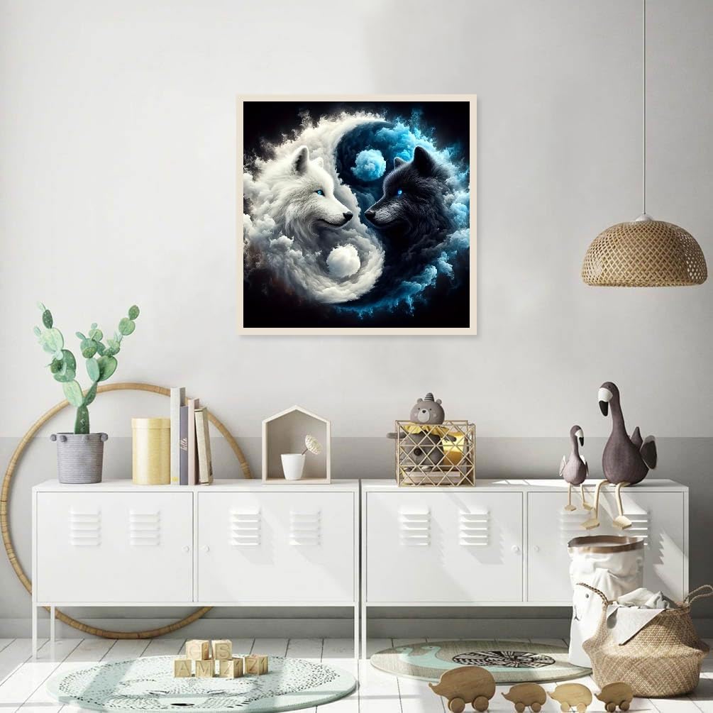 JFYHAB DIY 5D Fox Diamond Painting Kits for Adults Diamond Art Taichi Fox Diamond Painting Full Drill Crystal Rhinestone Embroidery Craft Kits White Black Fox for Home Wall Decor Gifts 12x12inch JFYHAB