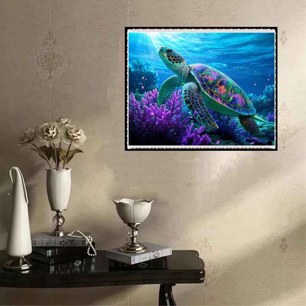 ACANDYL DIY Paint by Numbers Kit for Adults Beginner Paint by Number for Adults Canvas Painting by Number DIY Acrylic Oil Painting on Canvas Arts Craft Decoration Sea Turtle 16x20 in ACANDYL