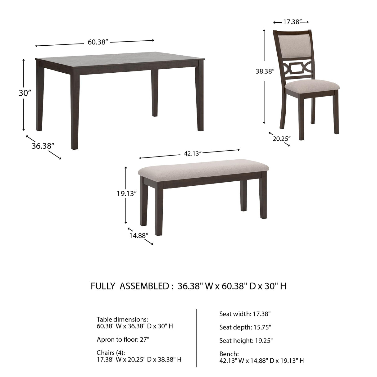 Signature Design by Ashley Langwest Dining Room Table Set, 4 Upholstered Chairs and Bench, Seats 6, Cushioned Seats, Wood, Cherry Brown Signature Design by Ashley