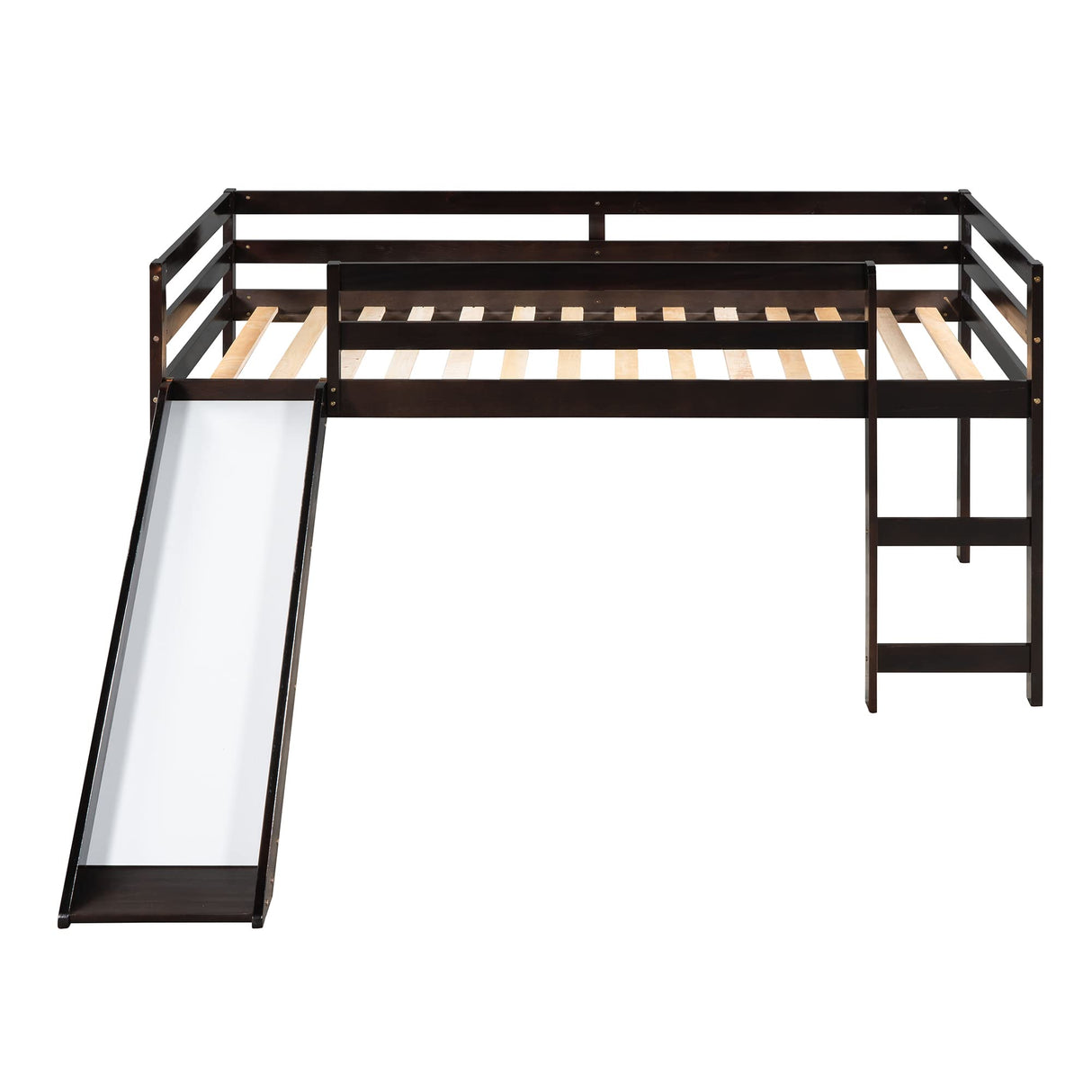Harper & Bright Designs Twin Size Low Loft Bed with Slide Child Junior Loft Beds for Girls Boys Solid Pine Wood Toddler Bed with Ladder and Guard Rails,No Box Spring Needed,Espresso Harper & Bright Designs