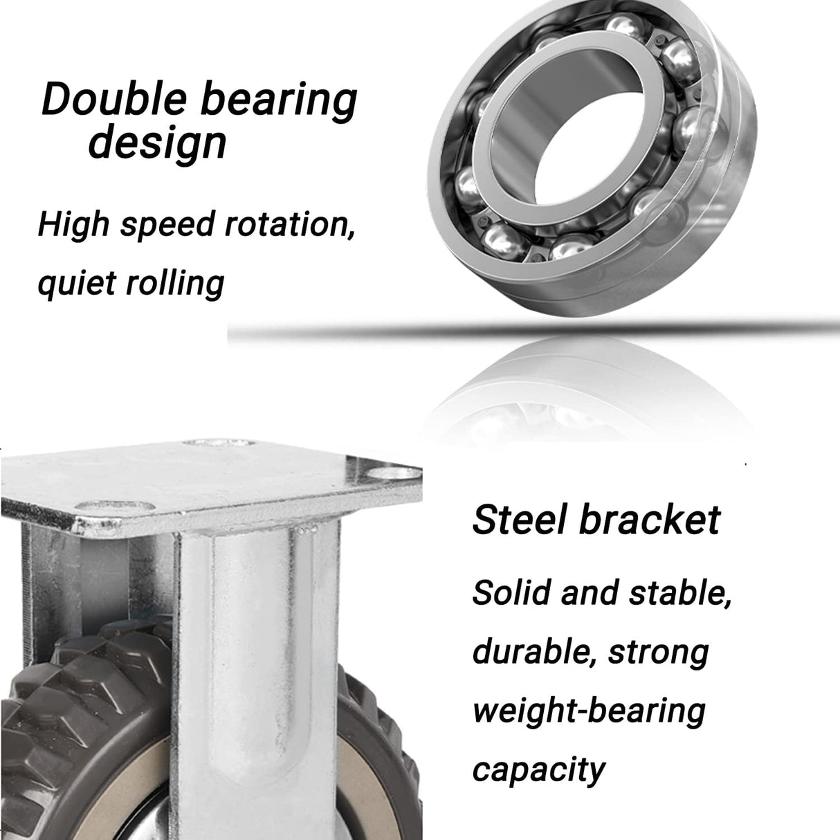 uyoyous 6'' Caster Wheels Heavy Duty 4 Pack Cart Swivel Wheels Load 1760 lbs Silent Ball Bearing Solid Wheel with 360° Rotation Top Plate (2 with Brakes& 2 Without) uyoyous
