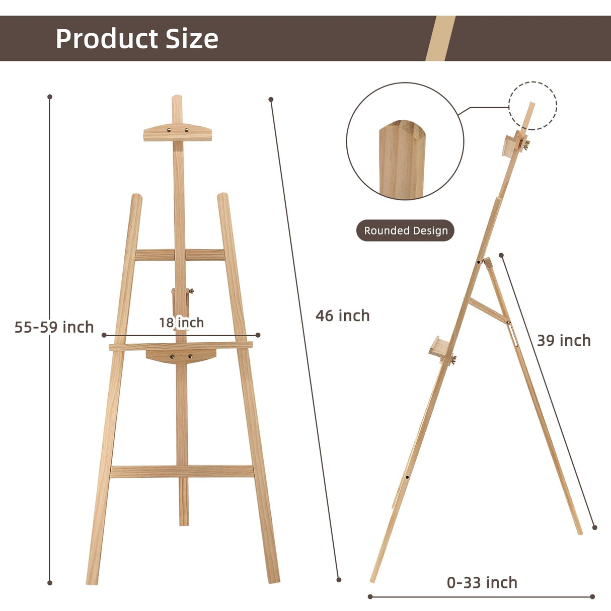 Stuelloaf Adjustable Natural Pine Wooden Painting Basic Easel, Pine Art Easel Stand Hold up to 43'', Painting Canvas for Wedding Sign and Poster, Drawing for Adults, Begginners and Students-New Type Stuelloaf