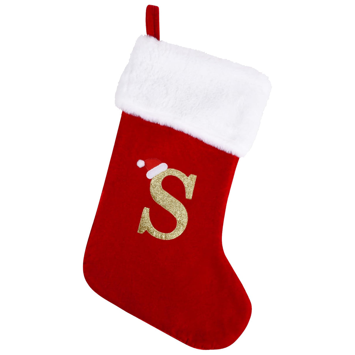 20 Inches Monogram Christmas Stockings with Letters, Large Super Soft Christmas Stockings Red Velvet with White Super Soft Plush Cuff for Christmas Xmas Tree Holiday Fireplace (S) Sailup